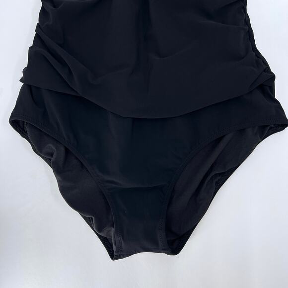 PROFILE BY GOTTEX Lets Twist One Piece Swimsuit Women 16 Black Gray V Neck Tank - Picture 9 of 16